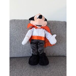 Disney Mickey Mouse Vampire Halloween Plush 18 Inch Orange Black Cape Costume